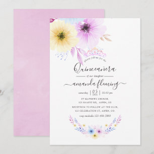Pastel Pink and Blue Floral Quinceañera Invitation