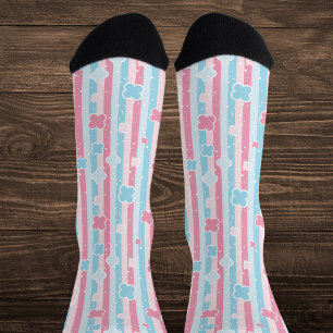 Pastel Pink and Blue Floral Stripes Socks