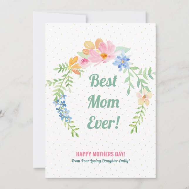 Pastel pink and blue flowers wreath holiday card (Front)