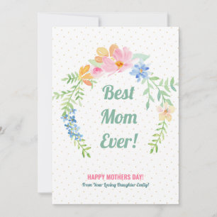 Pastel pink and blue flowers wreath holiday card