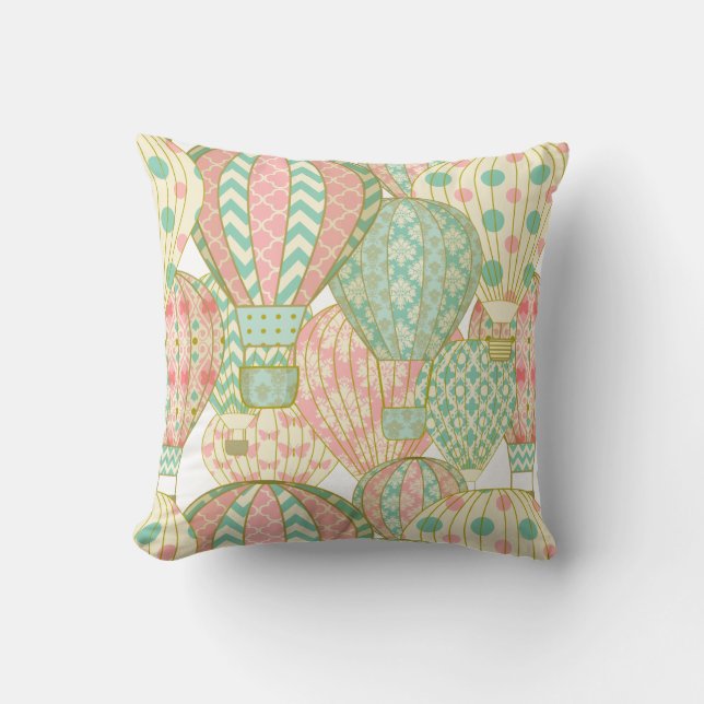Pastel Pink and Blue Hot Air Balloons Cushion (Front)