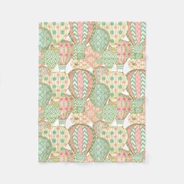 Pastel Pink and Blue Hot Air Balloons Pattern Fleece Blanket (Front)