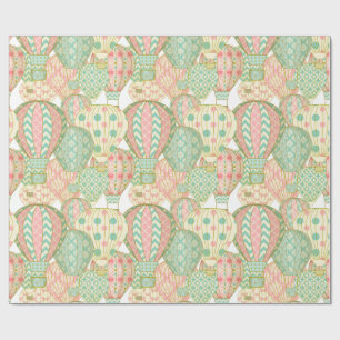 Pastel Pink and Blue Hot Air Balloons Wrapping Paper