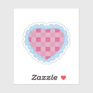 Pastel Pink and Blue Retro Gingham Heart Graphic