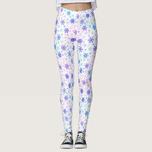 Pastel Pink and Blue Snowflakes Elegant White Leggings