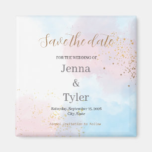 Pastel Pink and Blue Watercolor Save the Date Magnet