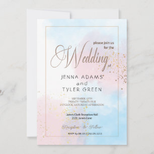 Pastel Pink and Blue Watercolor Wedding Invitation