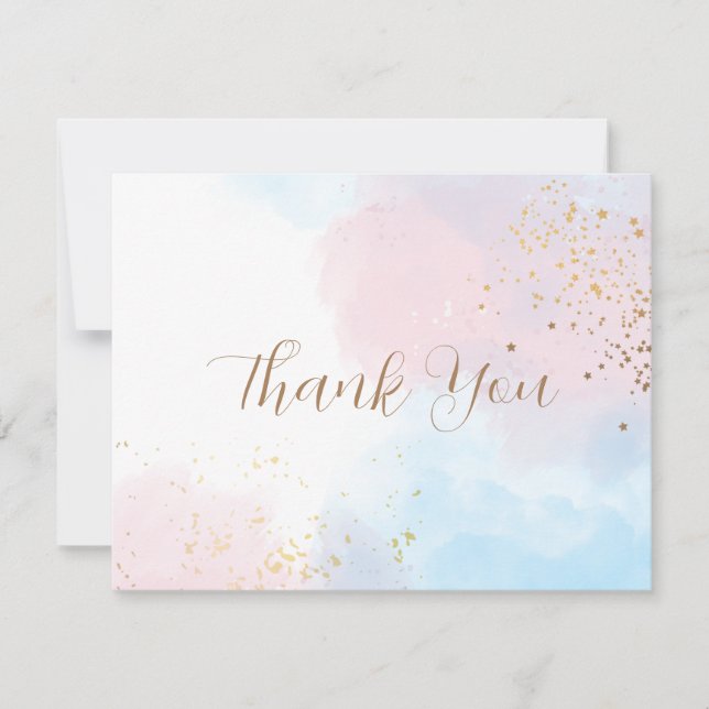 Pastel Pink and Blue Watercolor Wedding Thank You Card (Front)