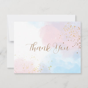 Pastel Pink and Blue Watercolor Wedding Thank You Card
