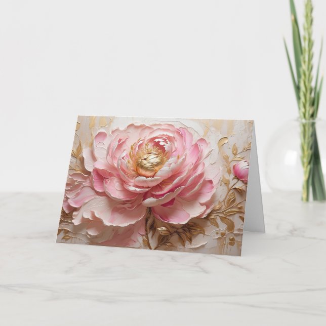 Pastel Pink and Gold Peony Flower  Card (Front)