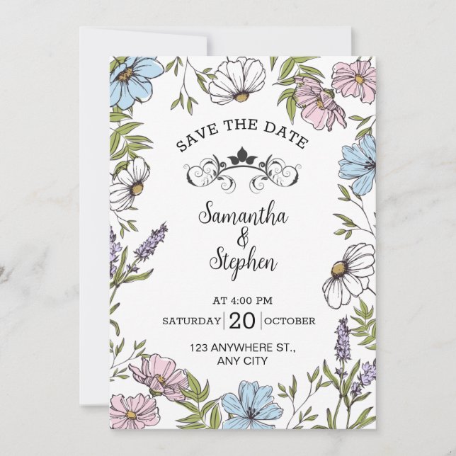 Pastel Pink and Green and Blue Save The Date  Invitation (Front)