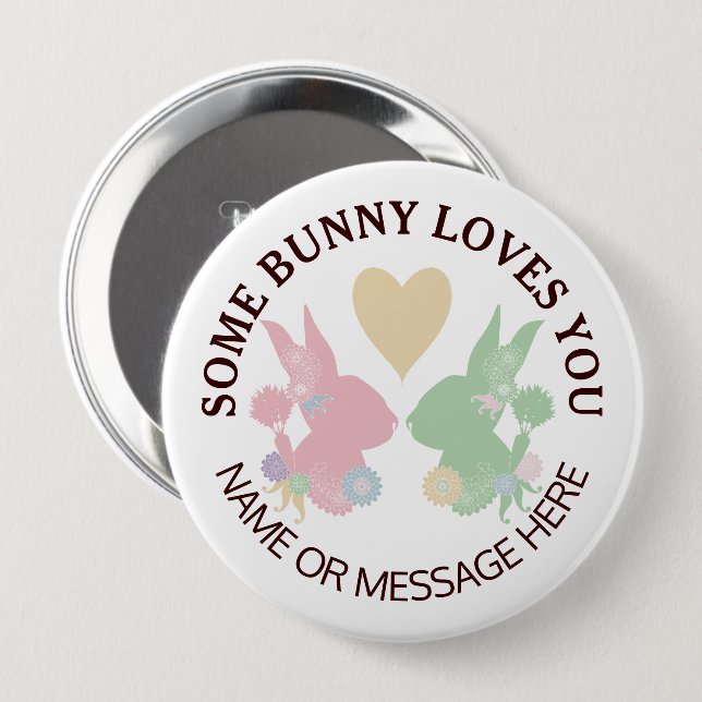 Pastel Pink and Green Bunnies with Heart Easter 10 Cm Round Badge (Front & Back)