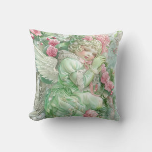 Pastel Pink and Green Christmas Throw Pillow