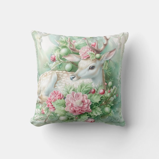 Pastel Pink and Green Christmas Throw Pillow (Front)