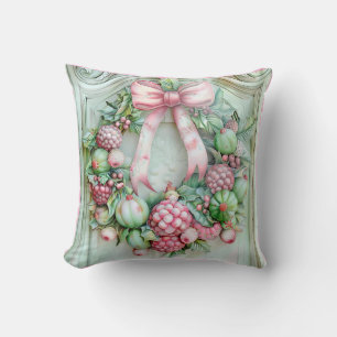 Pastel Pink and Green Christmas Throw Pillow