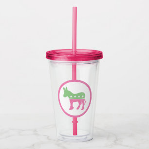 Pastel Pink and Green Democratic Donkey Acrylic Tumbler