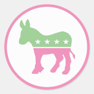 Pastel Pink and Green Democratic Donkey Classic Round Sticker