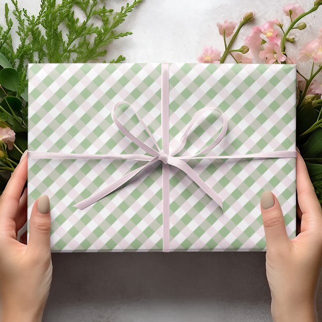 Pastel Pink and Green Gingham Pattern Kids Wrapping Paper (Pastel Pink and Green Gingham Pattern for Showers, Birthdays and Baby / Kids St. Patrick's Day.)