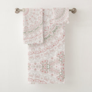 Pastel Pink and Green Mandala Pattern Design Bath Towel Set