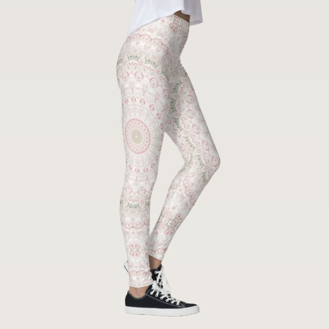 Pastel Pink and Green Mandala Pattern Design Leggings (Right)
