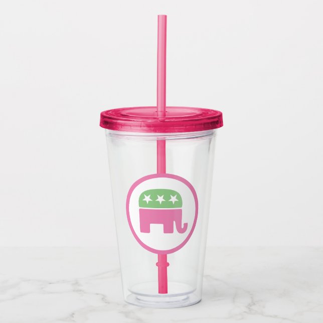 Pastel Pink and Green Republican Elephant Acrylic Tumbler (Front)