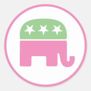 Pastel Pink and Green Republican Elephant Classic Round Sticker