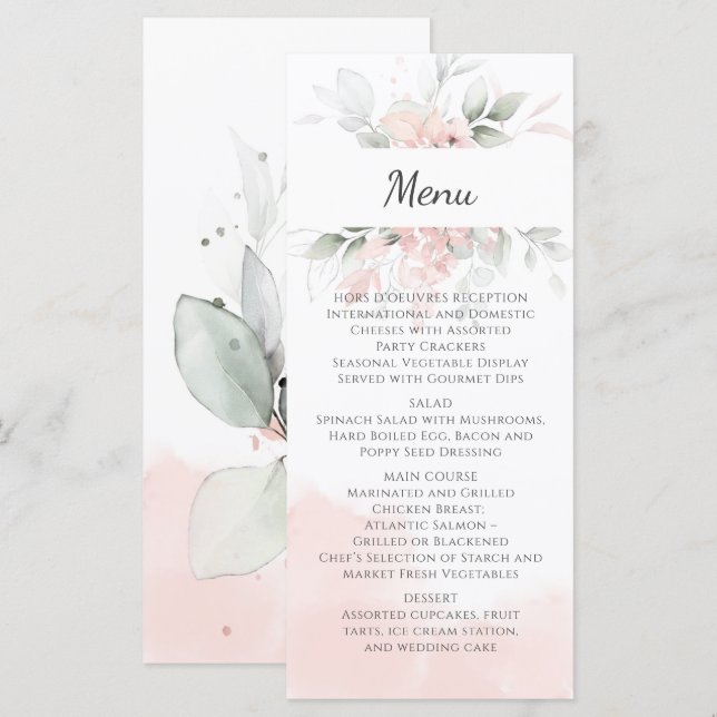 Pastel Pink and Green Roses Wedding Menu (Front/Back)