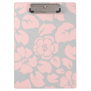 Pastel Pink and Grey Floral Monogram Clipboard