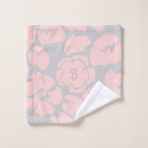 Pastel Pink and Grey Floral Monogram Wash Cloth