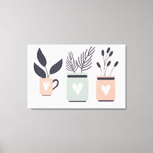 Pastel pink and grey modern pot plants canvas print