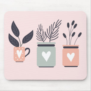 Pastel pink and grey modern pot plants mouse mat