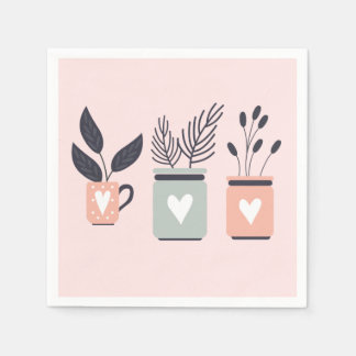 Pastel pink and grey modern pot plants napkin