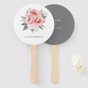 Pastel Pink and Grey Peony Flower Hand Fan