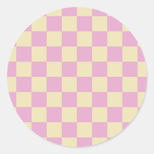 Pastel Pink and Light Yellow Chequerboard Classic Round Sticker
