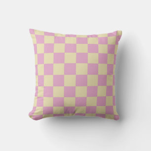 Pastel Pink and Light Yellow Chequerboard Cushion