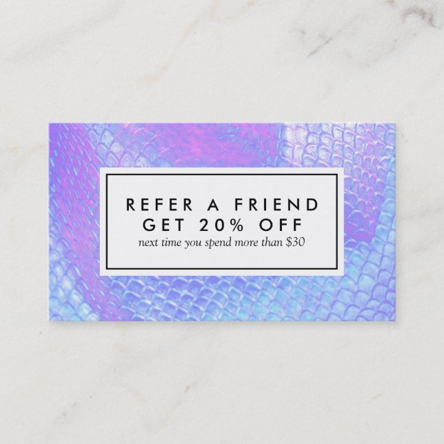 Pastel pink and lilac mermaid scale referral card (Front)