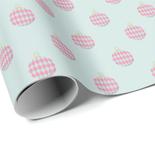 Pastel Pink and Mint Green Christmas Ornaments Wrapping Paper