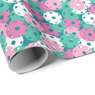 Pastel pink and minty green pickleball wrapping paper
