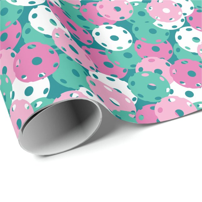 Pastel pink and minty green pickleball wrapping paper (Roll Corner)