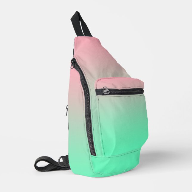 Pastel pink and pale green gradient ombre sling bag (Left Corner)