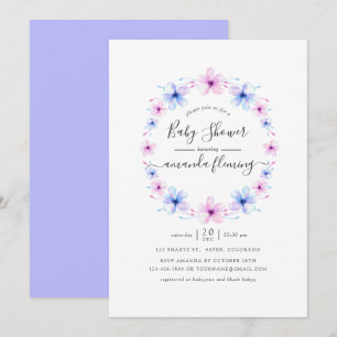 Pastel Pink and Purple Floral Baby Shower Invitation