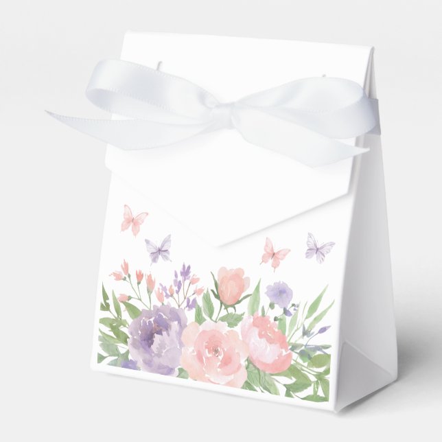 Pastel Pink and Purple Floral Butterfly Favour Box (Front Side)