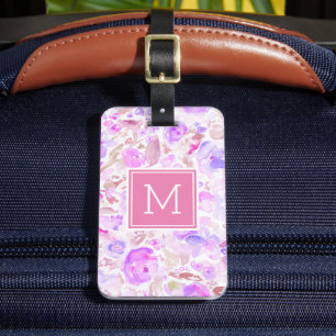 Pastel Pink and Purple Floral Custom Monogrammed Luggage Tag