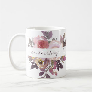 Pastel pink and purple floral personalised coffee mug