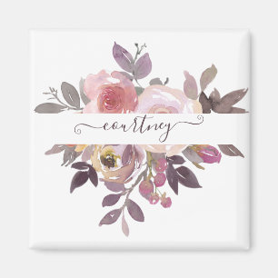 Pastel pink and purple floral personalised  magnet