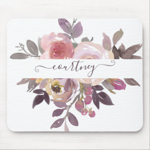 Pastel pink and purple floral personalised   mouse mat