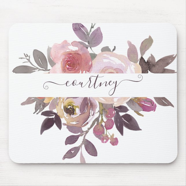 Pastel pink and purple floral personalised   mouse mat (Front)