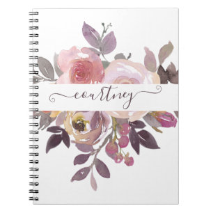 Pastel pink and purple floral personalised notebook