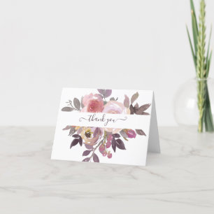 Pastel pink and purple floral personalised thank you card