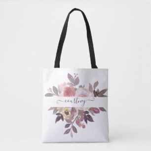 Pastel pink and purple floral personalised tote bag
